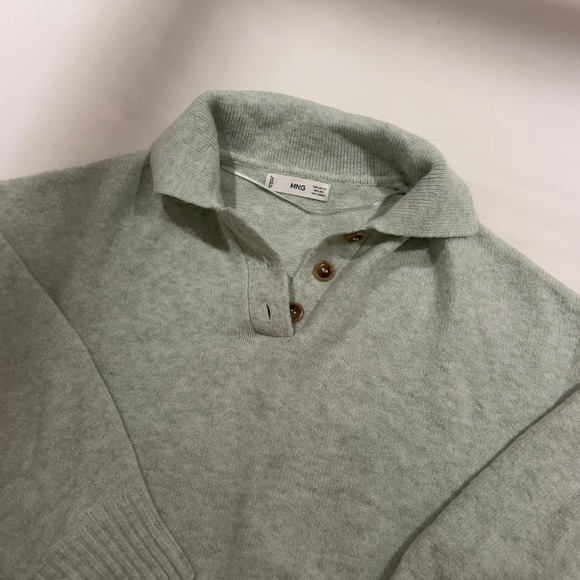 Mango Sweaters - MNG Light Green Collared Button Neck Sweater Long Sleeve Casual Women's XS